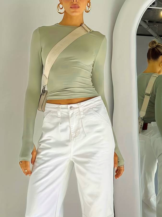 Dam Långärmad Topp Avslappnad Bomull-3