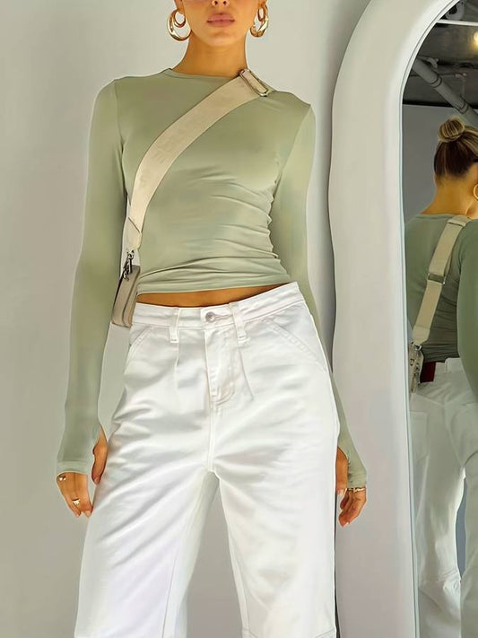 Dam Långärmad Topp Avslappnad Bomull-1