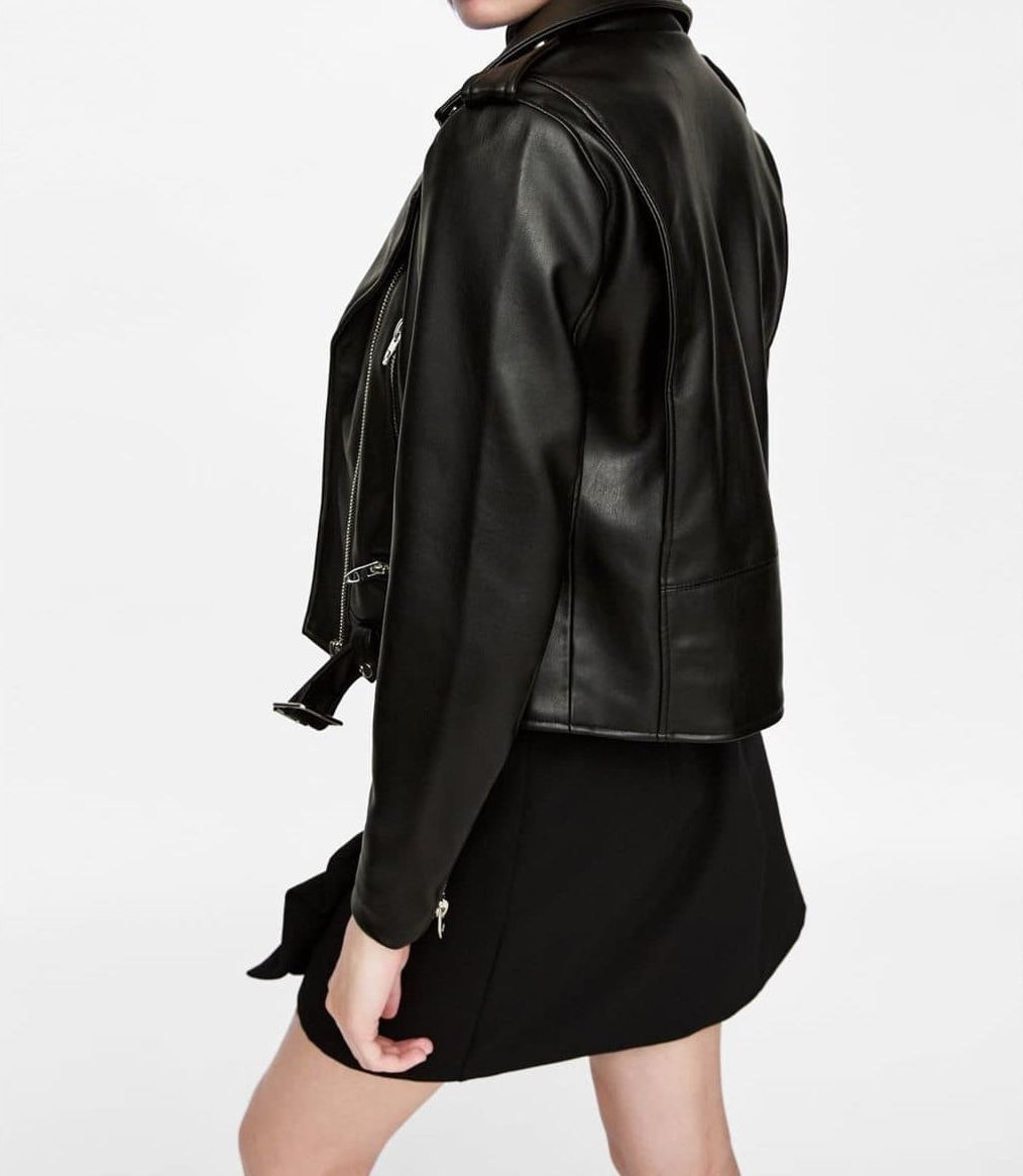 Dam Skinnjacka Långärmad Elegant Läder 4