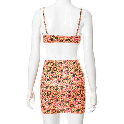 Dam Minikjol Blommig Polyester Med Spagettiremmar-3