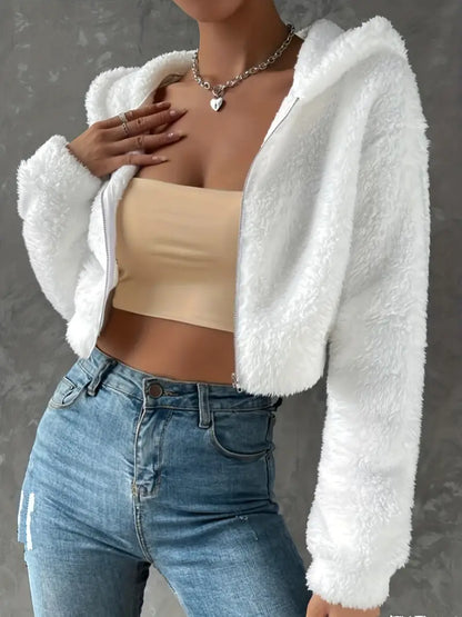 Dam Hoodie Teddy Med Dragkedja För Vinter-1