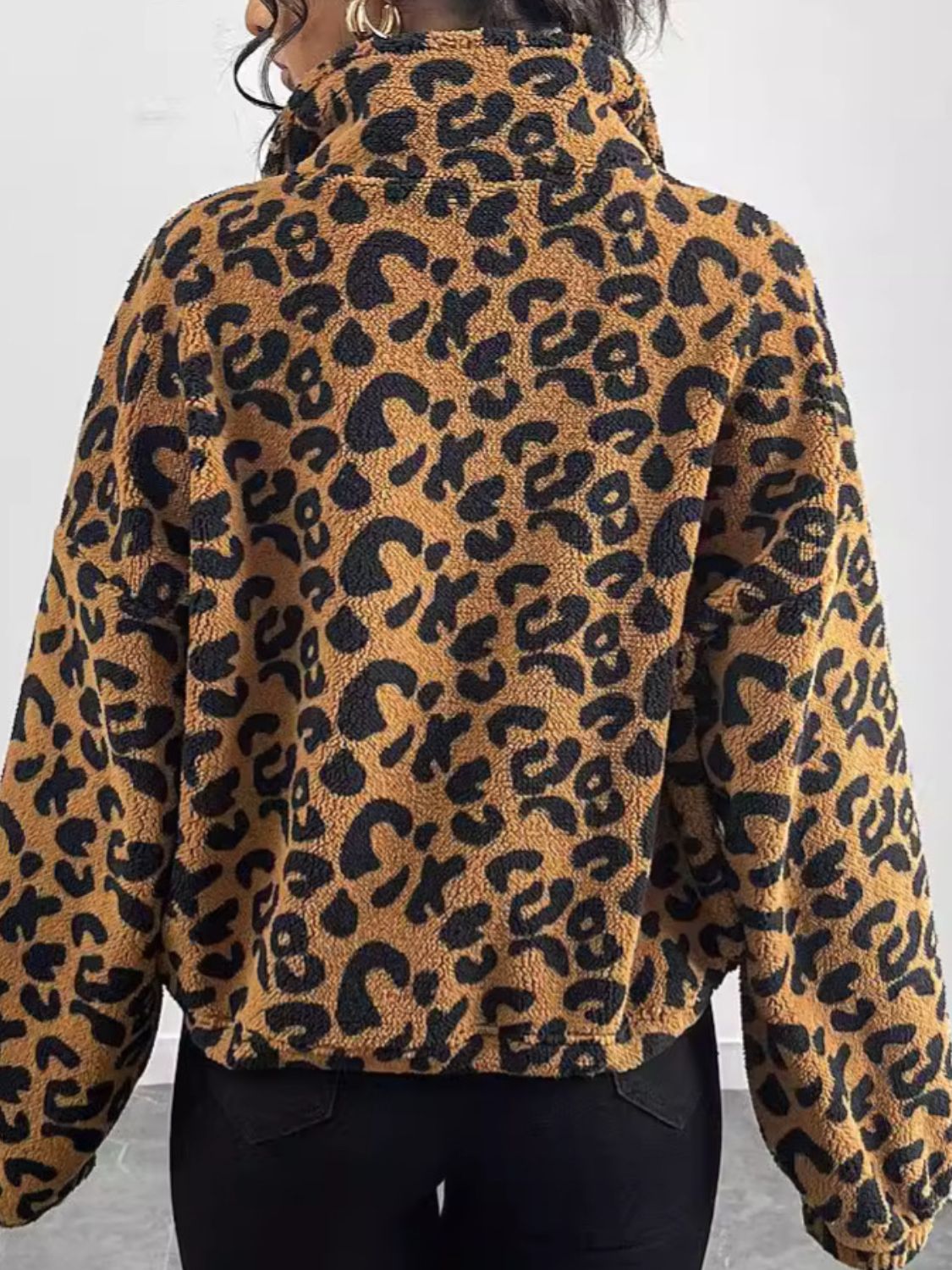 Damjacka Leopardtryck Zip-Up Lätt Tygblandning-2