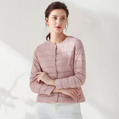 Damjacka Quiltad Kragefri Lätt Polyester för Dam-6