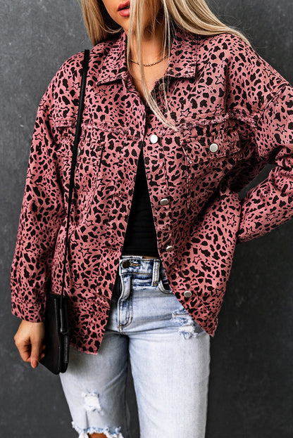 Variant image for Jeansjacka Dam Leopardmönster Avslappnad Bomull-5