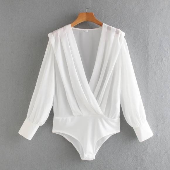 Dam Bodysuit Långärmad Chiffon Polyester Elegant Styling 10