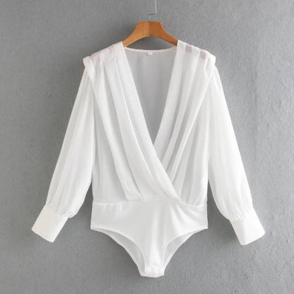 Dam Bodysuit Långärmad Chiffon Polyester Elegant Styling 10