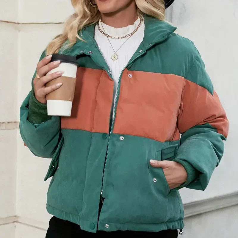 Damjacka Färgblock Termisk Polyester för Utomhusaktiviteter-4