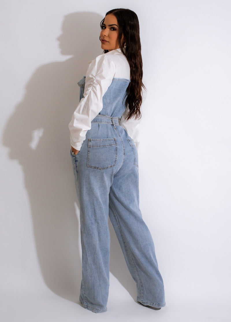 Dam Jumpsuit Avslappnad Denim Plusstorlek-4