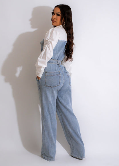 Dam Jumpsuit Avslappnad Denim Plusstorlek-4