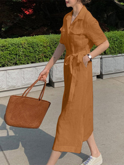 Fina Dam Klänningar Midi med Fickor och 3/4 Ärmar i Bomull-5