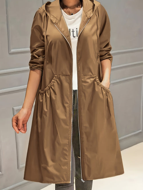 Lång Trenchcoat Dam i Vintage Stil av Högkvalitativt Tyg – Elegant och Tidlös Design 1