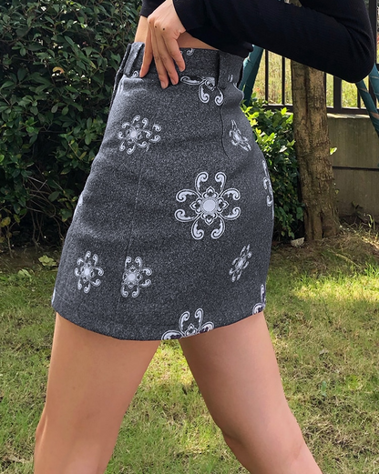 Dam Mini Kjol Hög Midja Blommönster Polyester-4