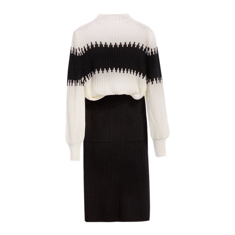 Variant image for Kvinna Stickad Tröja med Långa Ärmar och Figur-kramande Midi Kjol-1