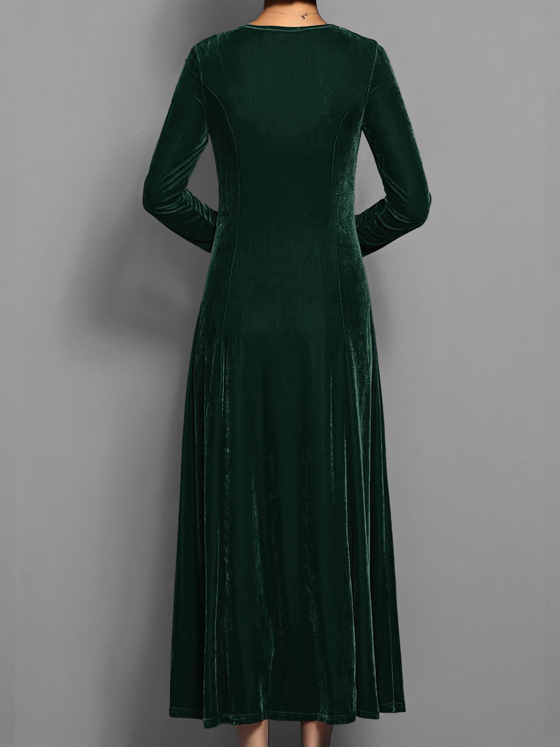 Kvinnor Midi Klänning Långärmad Enkel Högkvalitativt Tyg-5