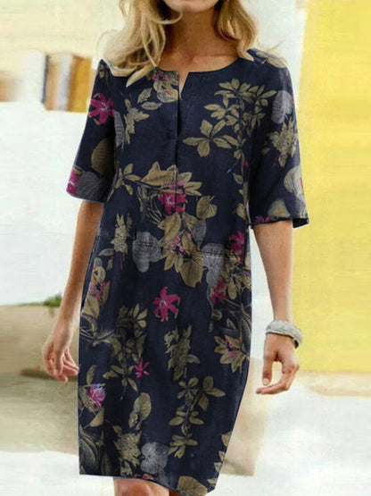 Fina Dam Klänningar Midi Blommönster 100% Bomull-2