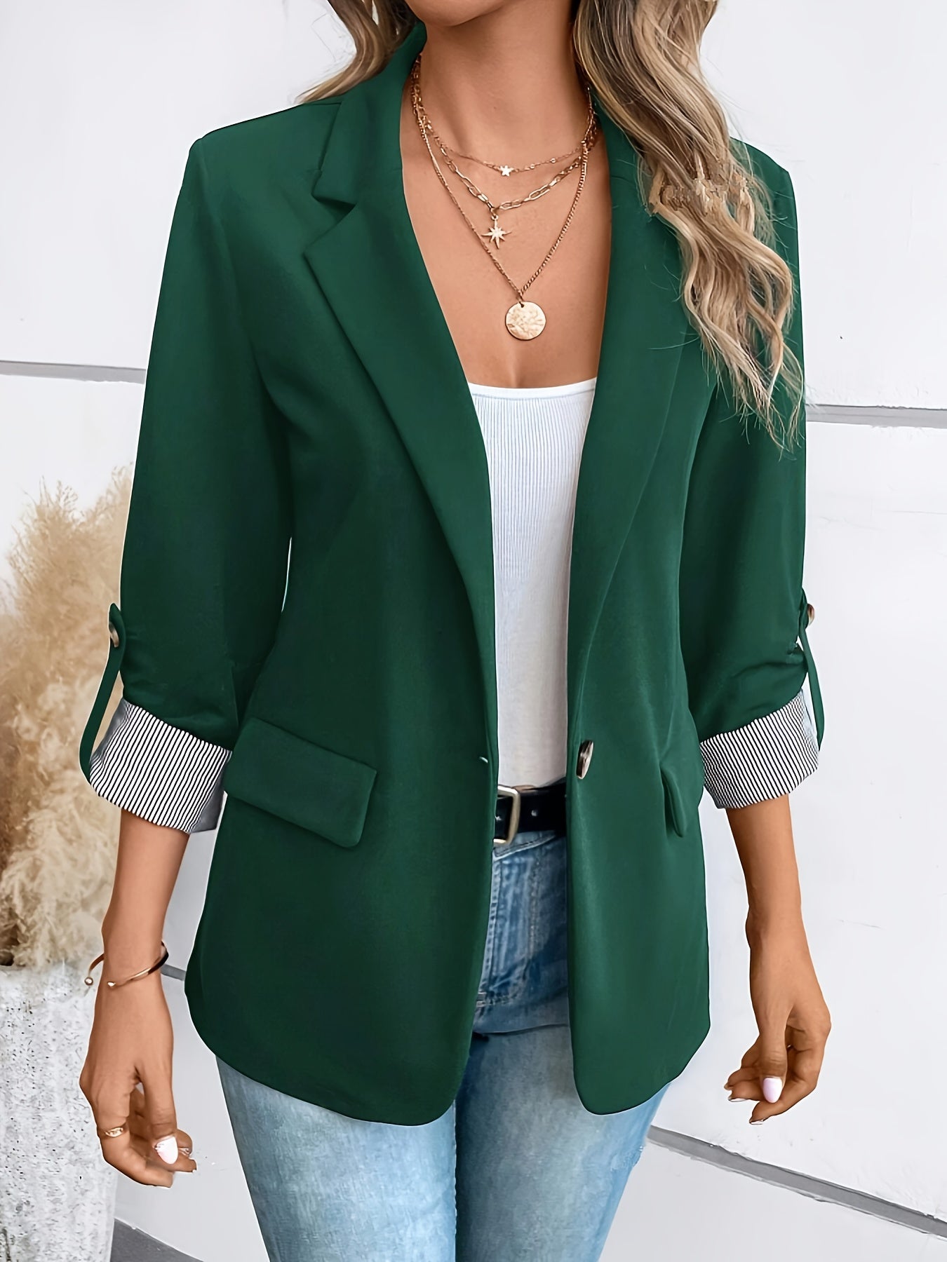 Kvinna Lång Blazer Affärslook Högkvalitativt Tyg-6
