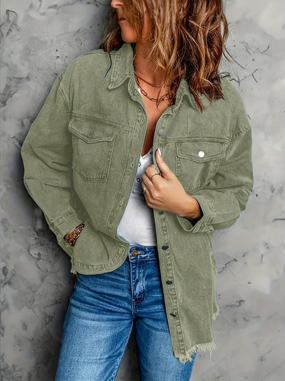 Variant image for Dam Denimjacka Fransad Vändbar Krage 100% Bomull-3