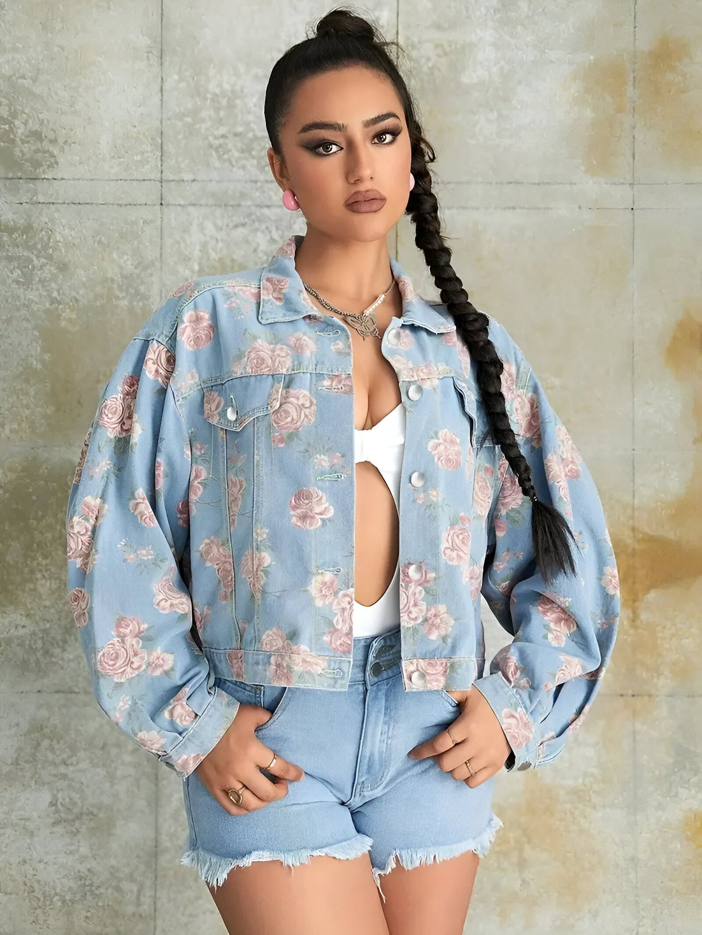 Variant image for Dam Jeansjacka Vintage Blommönster i Denim-1
