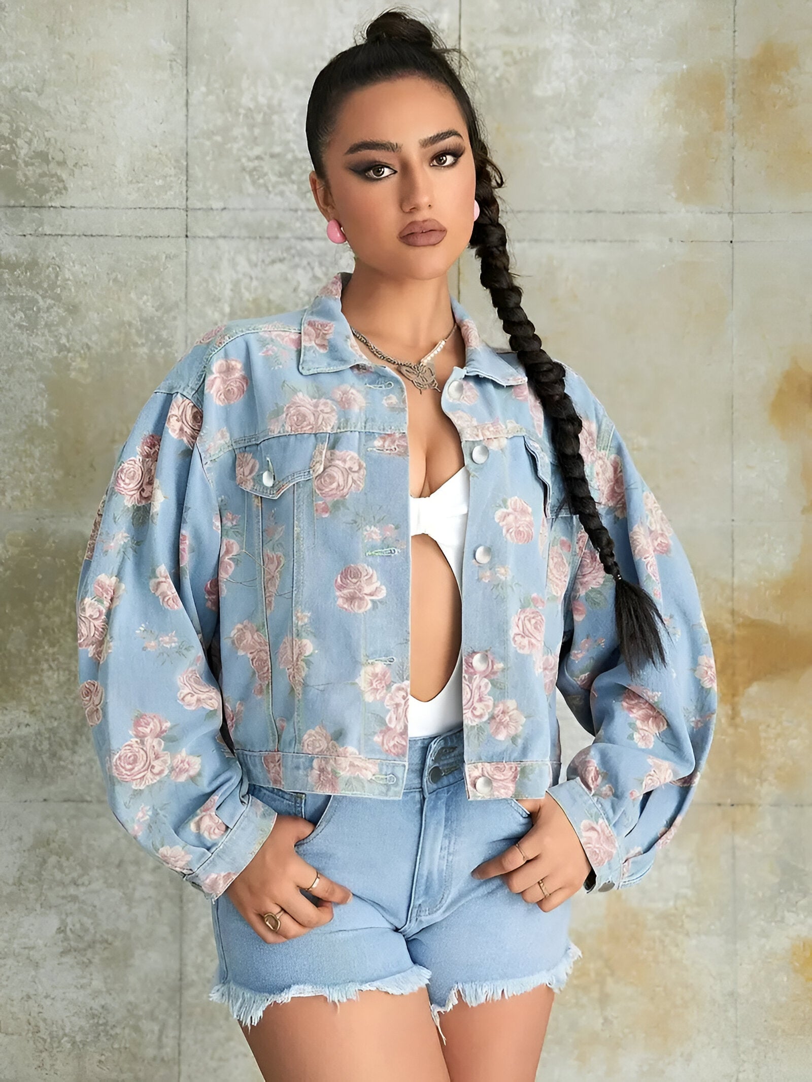 Variant image for Dam Jeansjacka Vintage Blommönster i Denim-1