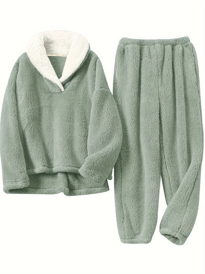 Dam Loungewear Set V-Ringad Thermoflanell Avslappnad Passform 5