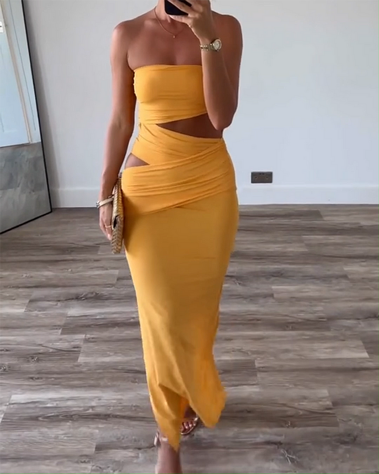 Dam Stropplös Klänning Med Slits Monokrom Elegant Polyester-1