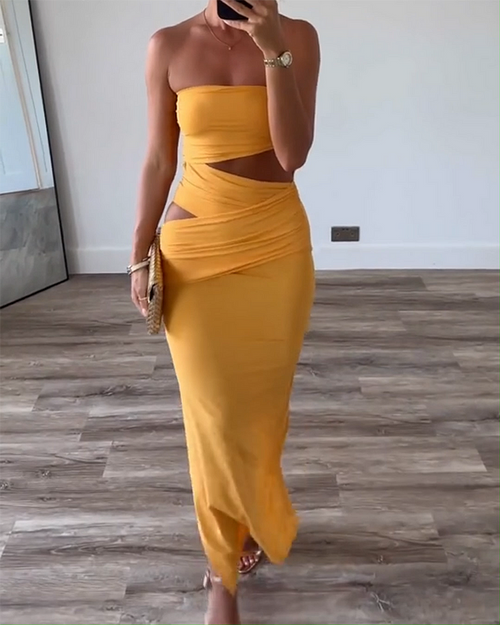 Dam Stropplös Klänning Med Slits Monokrom Elegant Polyester-1