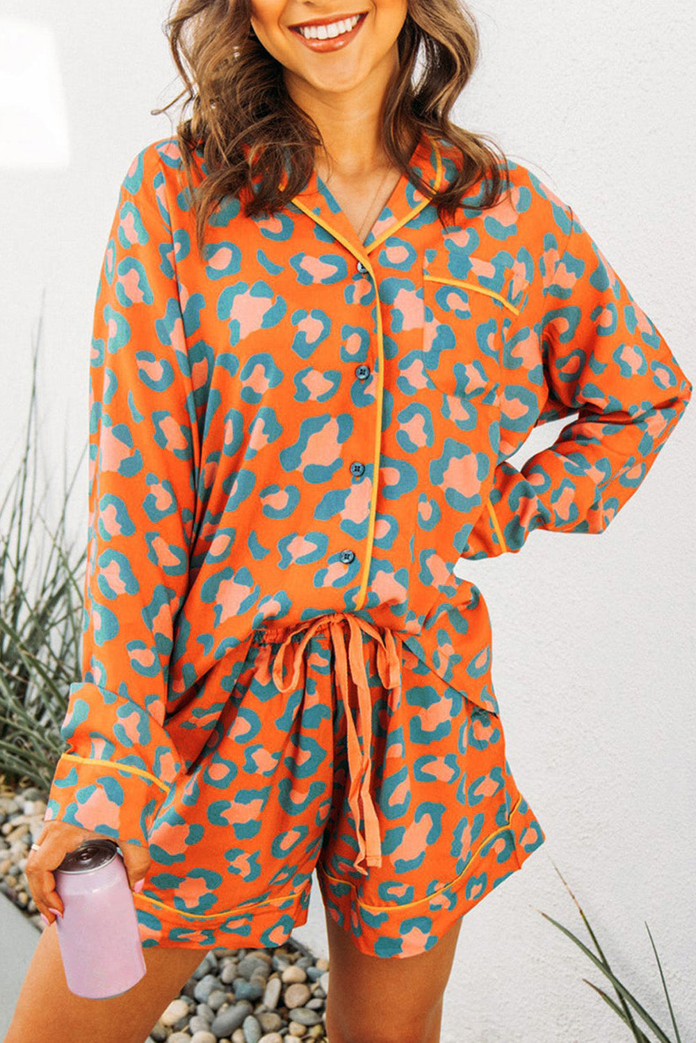Kvinnors Pyjamas Set Leopardmönster Mjukt Tyg-2