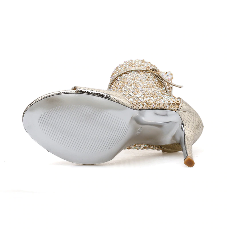 Dam Gladiator Peeptoe Stiletto Mesh Läderlook-3