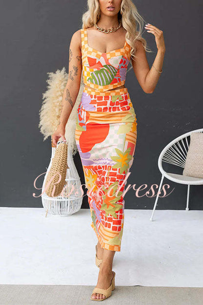 Dam Cami Top och Bodycon Maxi Kjol Set i Bomull och Polyester för Sommarkläder-3