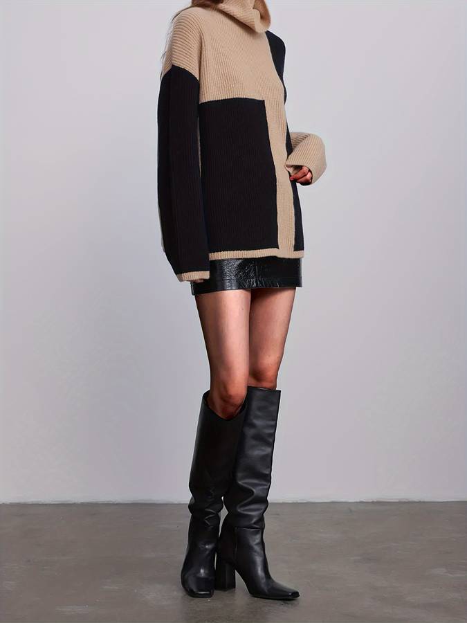 Stickad Dam Tröja Rullkrage Mjuk Kvalitet-4