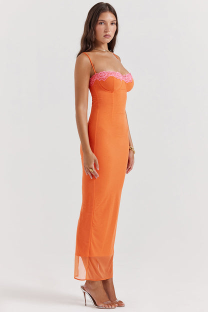 Maxiklänning Dam Bodycon i Orange – Figursydd Bomull och Polyester för Fester och Speciella Tillfällen, Storlek XS-2XL 5