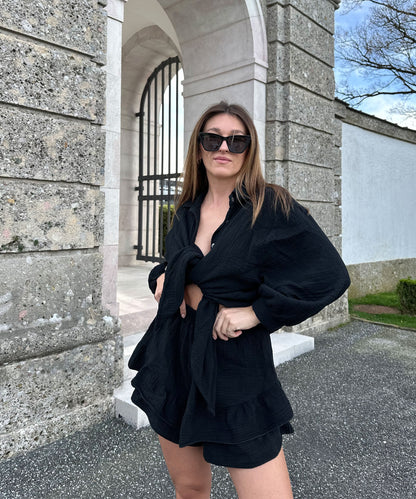 Dam Blus Kort Musselin 100% Bomull-5