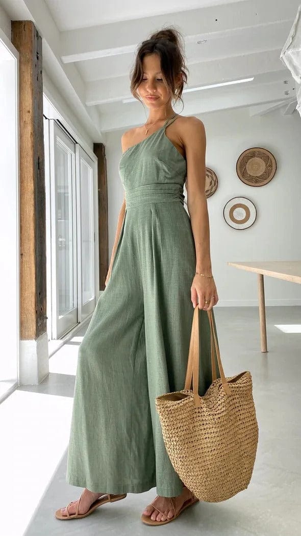 Dam Jumpsuit Hög Midja Bredbyxor Lätt Stretchigt Material-6