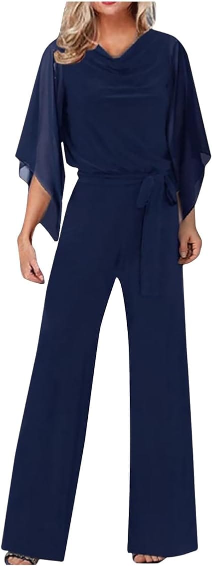 Variant image for Dam Jumpsuit Rak Snitt Polyester Chiffon med Breda Ben och Asymmetriska Ärmar-7