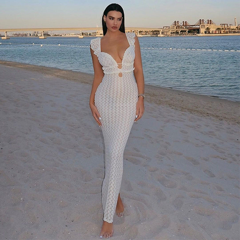 Maxiklänning Dam Utskärningar Polyester för Sommarens Evenemang-1