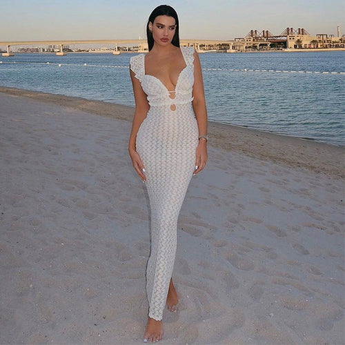 Maxiklänning Dam Utskärningar Polyester för Sommarens Evenemang-1