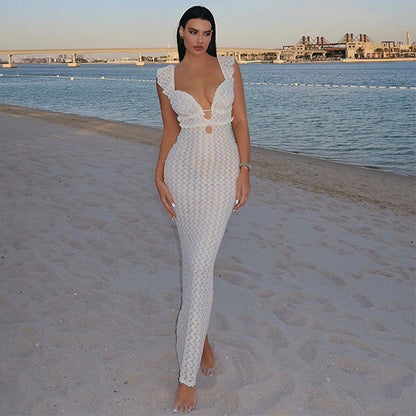 Variant image for Maxiklänning Dam Utskärningar Polyester för Sommarens Evenemang-1