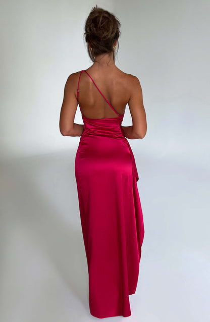 Dam Axelkänning Draperad Satin med Hög Slits 6
