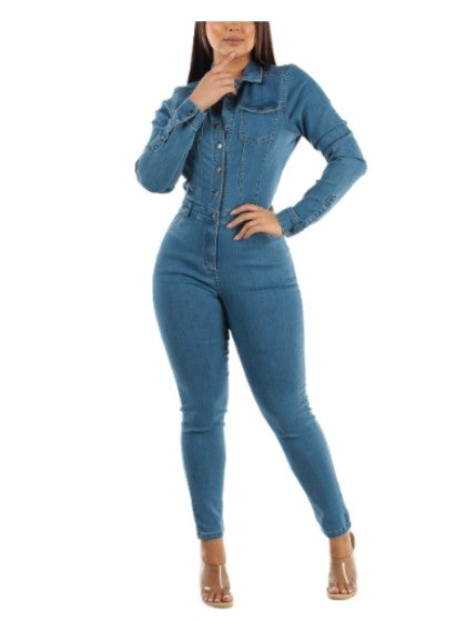 Variant image for Dam Jumpsuit Avslappnad Mörkgrå Denim med Justerbara Remmar-1