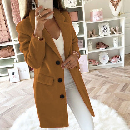 Dam Kappa Lång Blazer Elegant Tjockt Tyg-2
