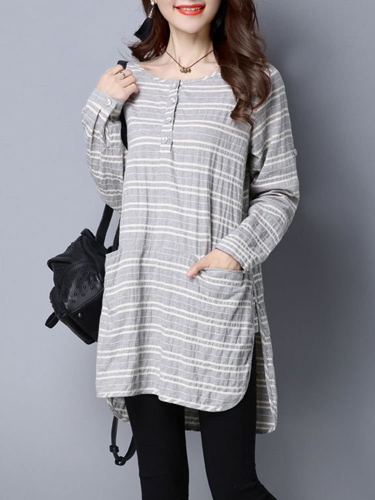 Dam Klänning Långärmad O-Hals Avslappnad Polyester 5