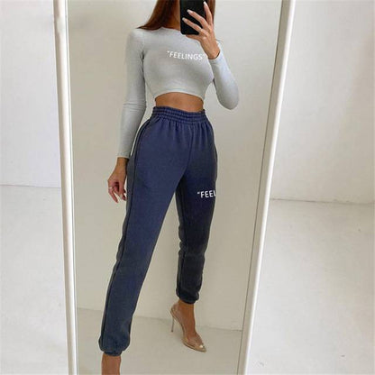 Dam Träningsdräkt Croppad Topp Joggingbyxor Polyester-5