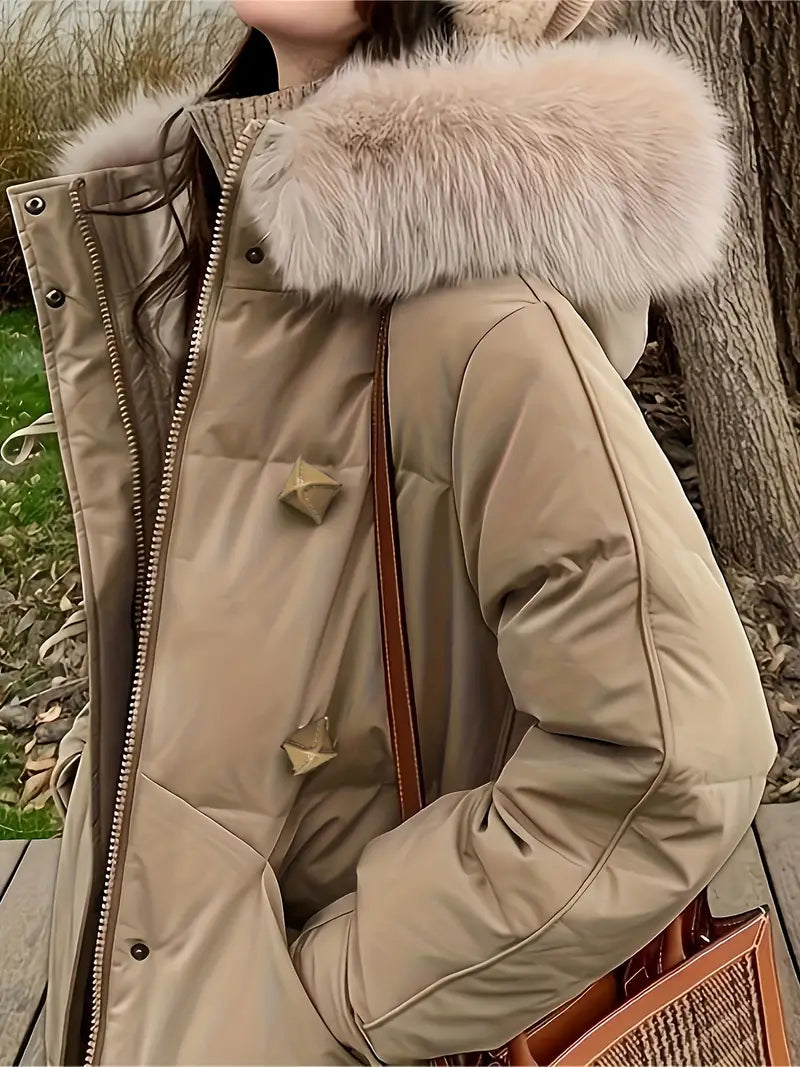 Dam Kappa med Huva Fuzzy Trim Högkvalitativ Design för Vinter 3