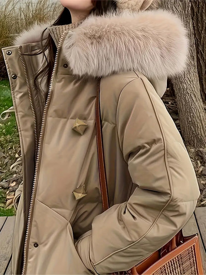 Dam Kappa med Huva Fuzzy Trim Högkvalitativ Design för Vinter 3