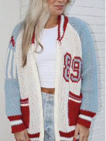 Dam Tröja V-Hals Långärmad Bomull Avslappnad Stil-4