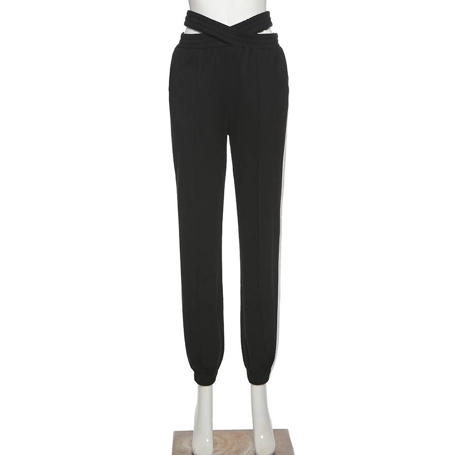 Dam Joggingbyxor Sportig Design Mjuk Bomull med Vita Sidor-4