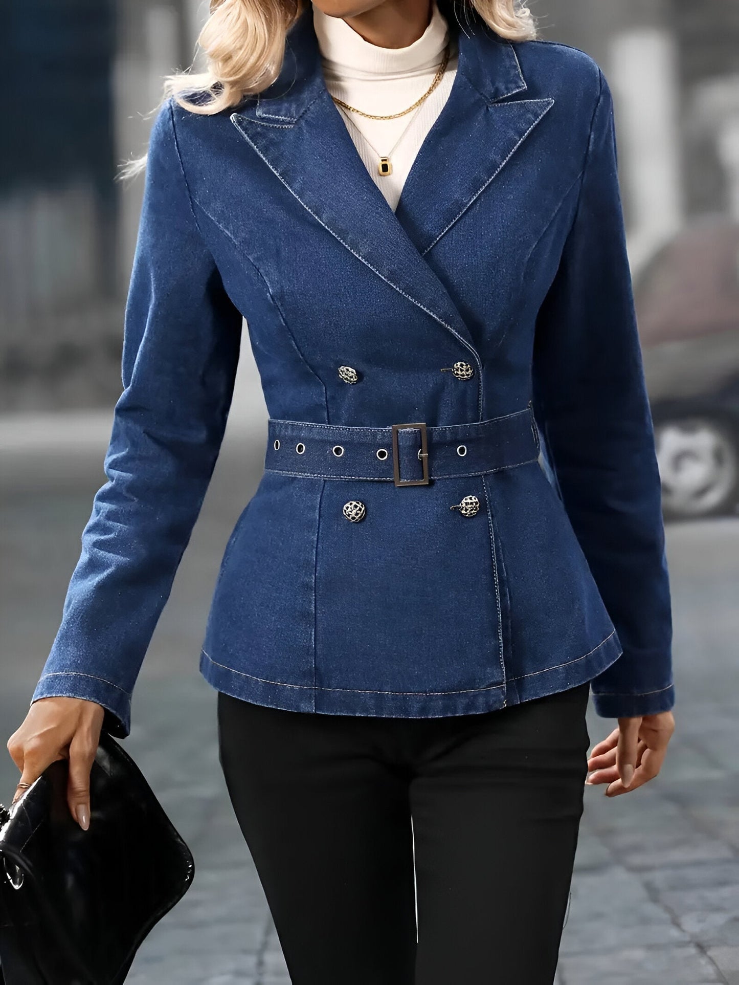 Dam Jeansjacka Figur-kramande Denim Tidlös Design-1