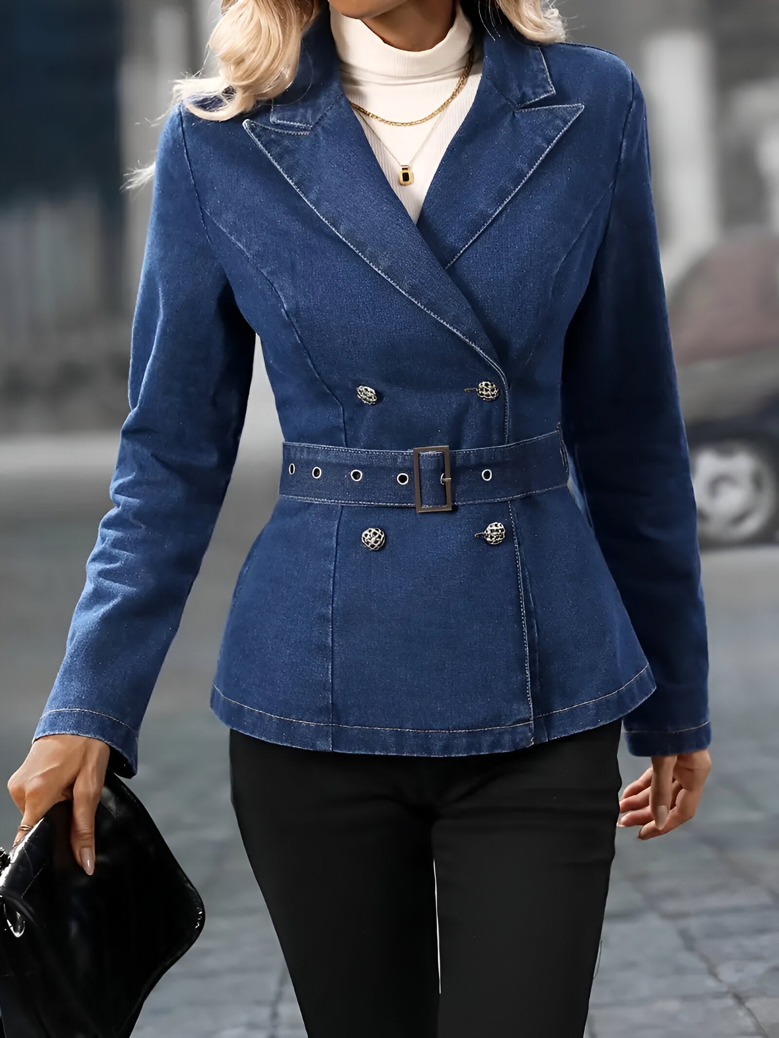 Dam Jeansjacka Figur-kramande Denim Tidlös Design-1