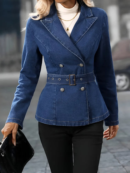 Dam Jeansjacka Figur-kramande Denim Tidlös Design-1