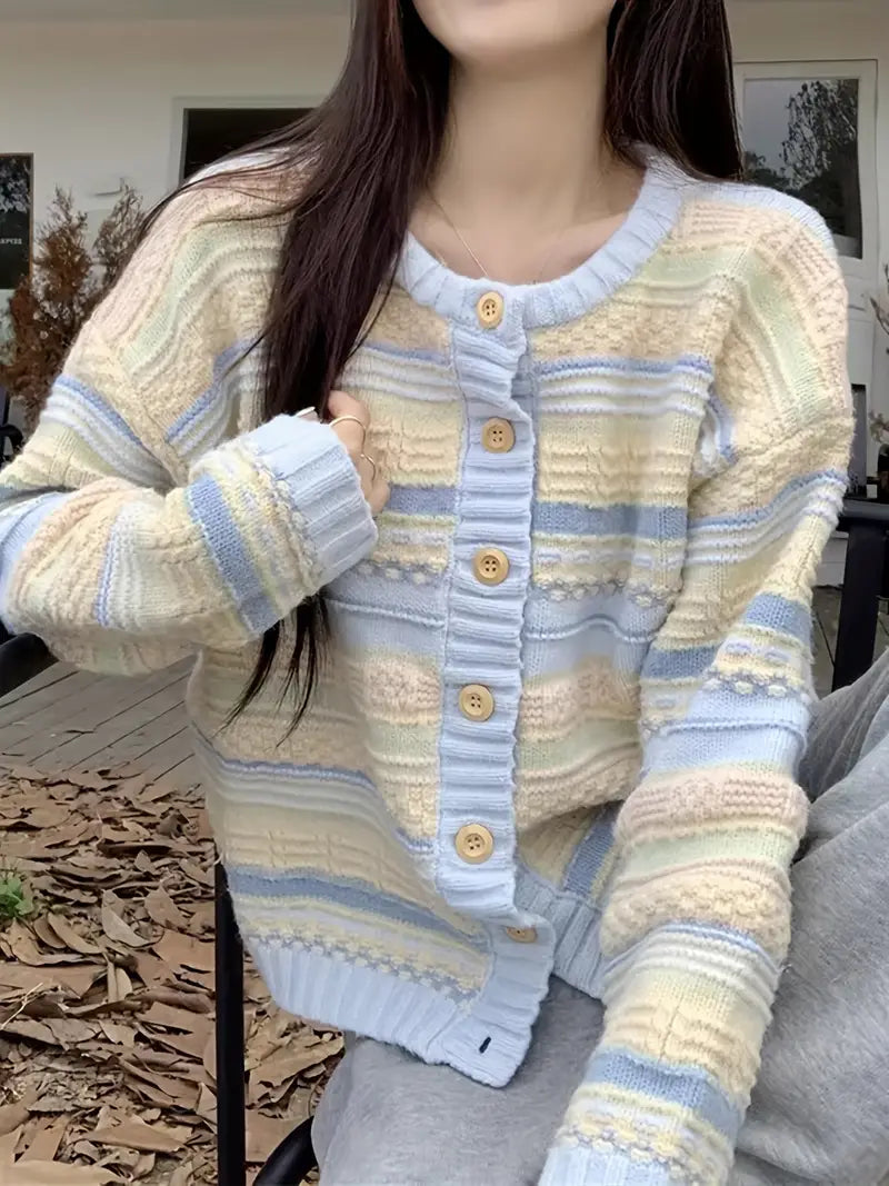 Dam Kofta Randig Stickad med Knappstängning Mjuk och Andningsbar-1